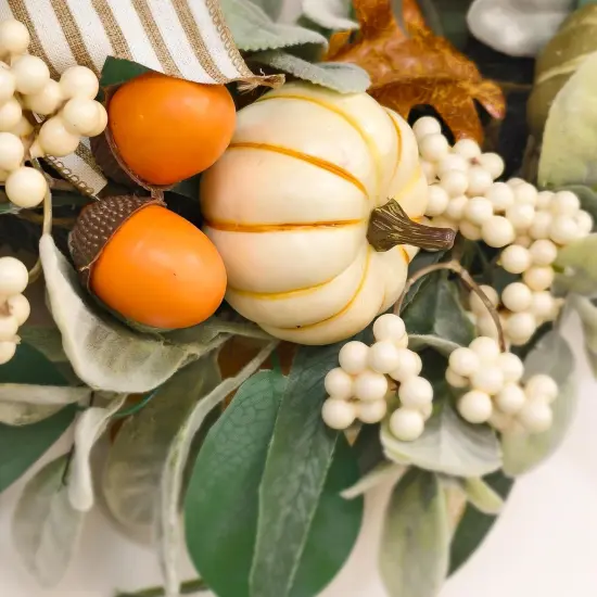 20'' Fall Wreath with Lights, Eucalyptus Pumpkins Autumn Wreaths {5}
