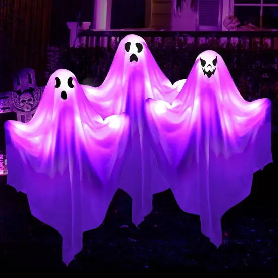 [8Light-Modes] 3 Halloween Ghost Light Stakes - Purple {1}