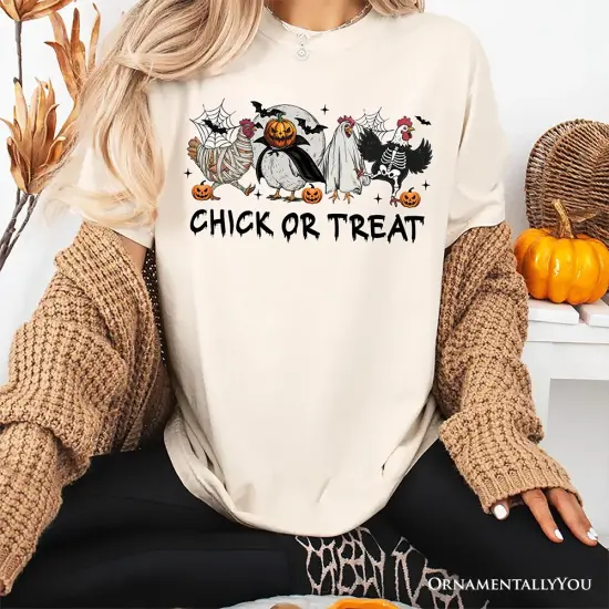 Chick or Treat Spooky T-Shirt, Halloween Chicken Tee for Country Life Enjoyers {2}