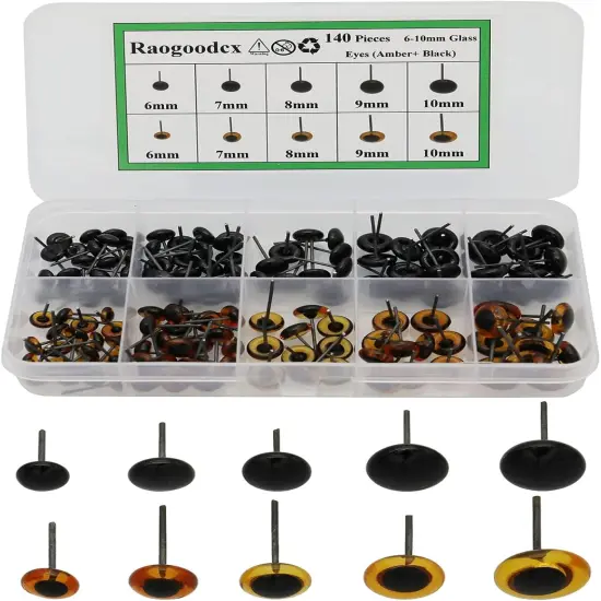 140Pcs Needle Felting Eyes - 6-10mm (Amber with Black) {3}