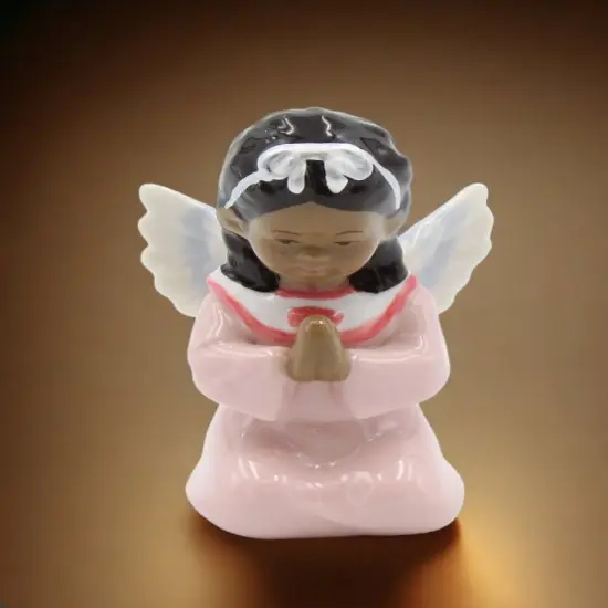 Ceramic African American Guardian Angel Girl Praying Figurine, Home Décor, Religious Décor, Religious Gift, Church Décor, Baptism Gift {2}