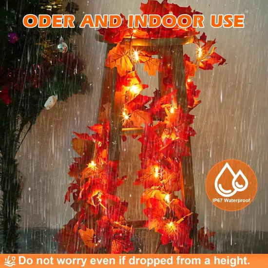 Thanksgiving Decorations Maple Leaf String Lights Plug in, 8ft Leaves Garland {2}