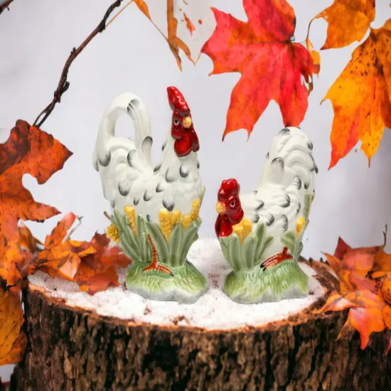 Ceramic Black & White Rooster Salt & Pepper Shakers, Home D&eacute;cor, Gift for Her, Gift for Mom, Kitchen D&eacute;cor, Farmhouse Decor {1}