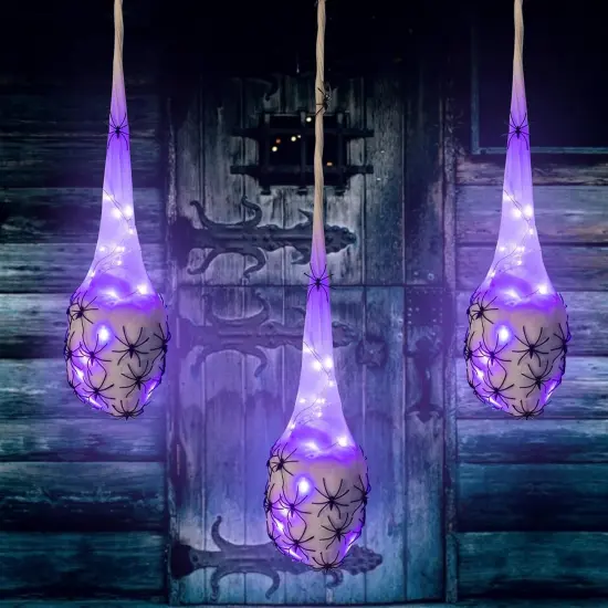 Hanging Light Up Spider Egg Sacs 3 Packs - Purple {1}