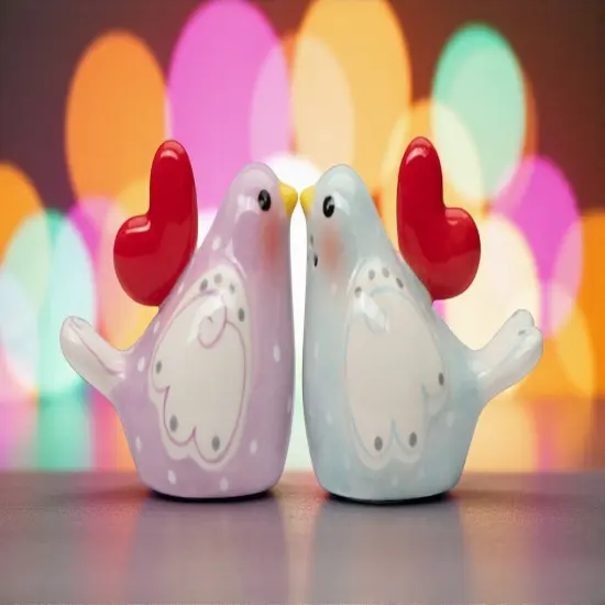 Ceramic Lovebirds with Heart Salt and Pepper Shakers, Romantic Kitchenware, Valentines Day Tableware Decor, Wedding Gift Idea, Anniversary Gift Idea {2}