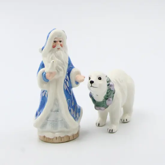 Ceramic Blue Santa & Polar Bear Salt And Pepper Shakers, Home D&eacute;cor, Gift for Her, Gift for Mom, Kitchen D&eacute;cor, Christmas D&eacute;cor {3}