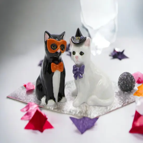 Ceramic Black and White Cats in Costumes Salt and Pepper, Home D&eacute;cor, Gift for Her, Mom, Kitchen D&eacute;cor, Cat Lovers Gift, Pet Loss Gift {2}