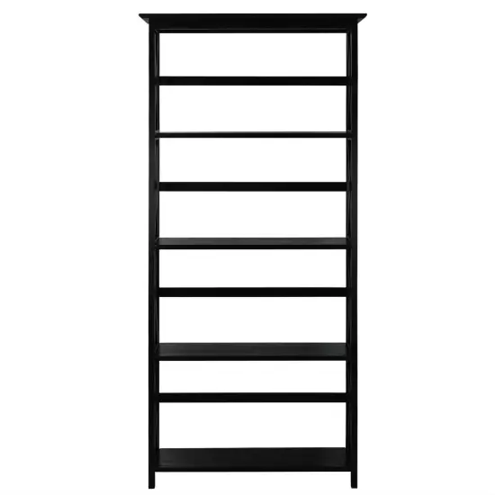 Black Solid Wood 5-Tier Tall Bookcase with 5 Adjustable Shelves Perfect for Bedroom or Office {2}