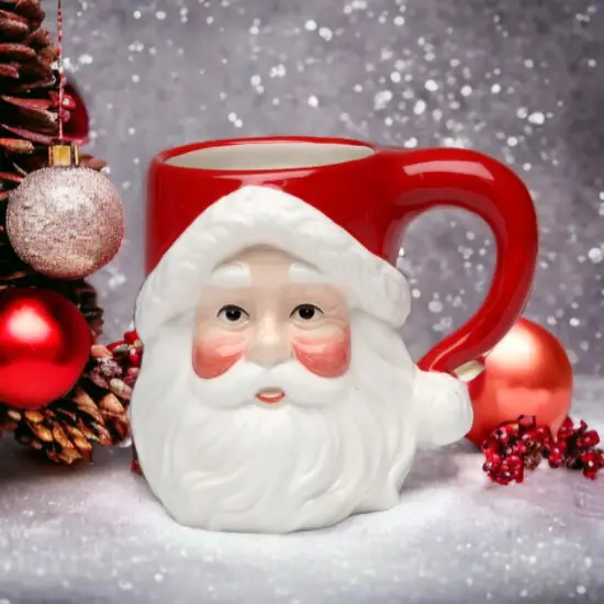 Ceramic Christmas Holiday Santa Mugs ( Set Of 4 ), Home D&eacute;cor, Gift for Her, Gift for Mom, Kitchen D&eacute;cor, Christmas D&eacute;cor {2}