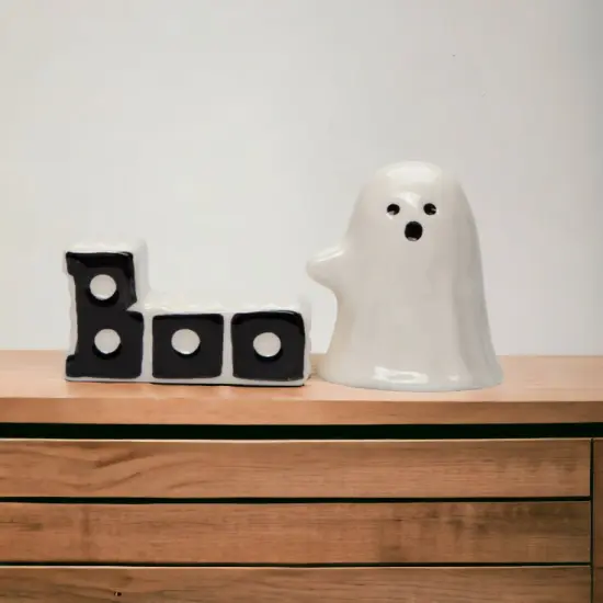 Ceramic Halloween Ghost And Boo Salt And Pepper Shakers, Home D&eacute;cor, Gift for Her, Gift for Mom, Kitchen D&eacute;cor, Fall D&eacute;cor {2}