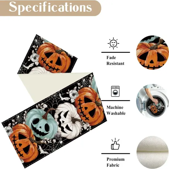 Halloween Table Runner Spooky Pumpkins Spider Web Bat Runner 13x36 Inch {5}