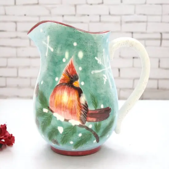 Ceramic Cardinal Bird Christmas Pitcher, Home D&eacute;cor, Gift for Her, Gift for Mom, Kitchen D&eacute;cor, Christmas D&eacute;cor {2}