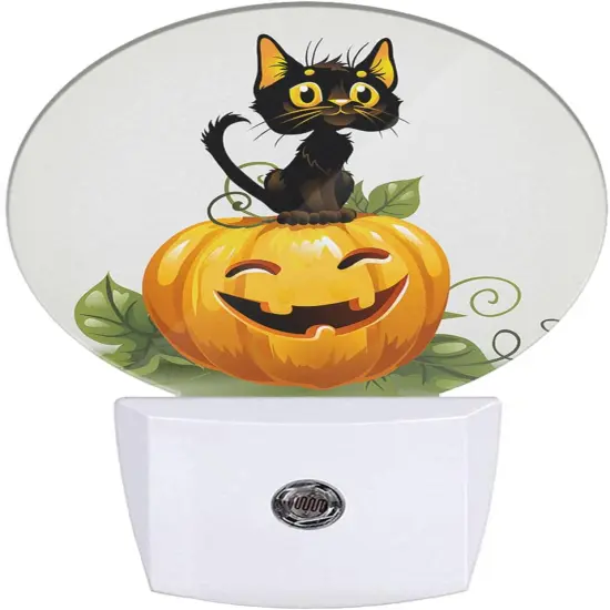 Pumpkin Night Light Cute Black Cat Kitten {1}