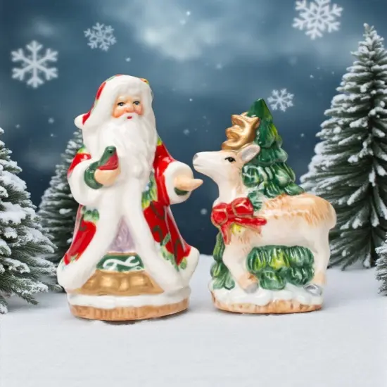 Ceramic Christmas Victorian Harvest Santa & Reindeer Salt & Pepper Shakers, Home Décor, Gift for Her, Gift for Mom, Kitchen Décor {2}