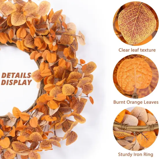 22 Inch Autumn Fall Wreath with Eucalyptus Leaves {2}