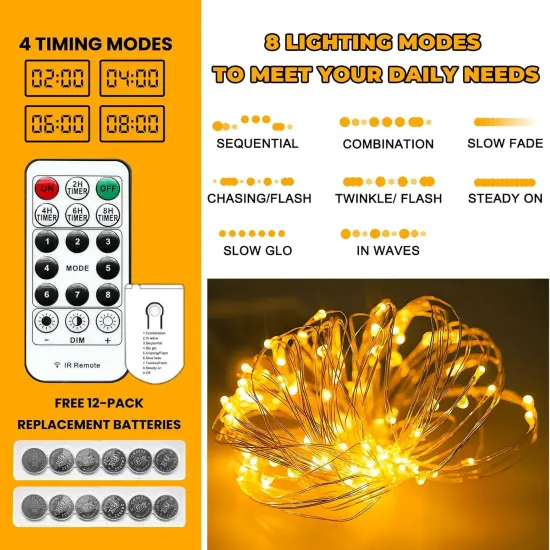 6 Pack Fairy Lights Battery Operated with Remote & Timer {2}