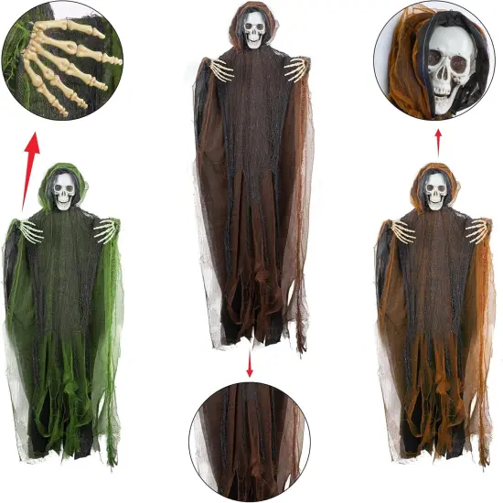 3 Pack Hanging Ghost Outdoor Halloween Decorations, One 53.2" and Two 43.3" Hanging Skeleton {2}
