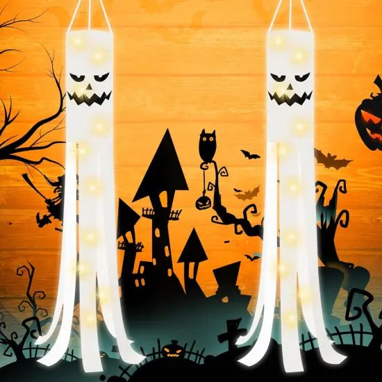 2pcs - Halloween Ghost Windsocks Flag with Lights {4}