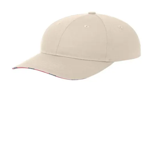 Port Authority&reg; Americana Flag Sandwich Cap, Low Profile Structured Cotton Twill Hat with Hook and Loop Closure Oyster {1}