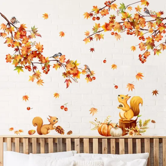Fall Thanksgiving Wall Stickers Decor Fall Maple Leaves Tree Branch Wall Decals {4}