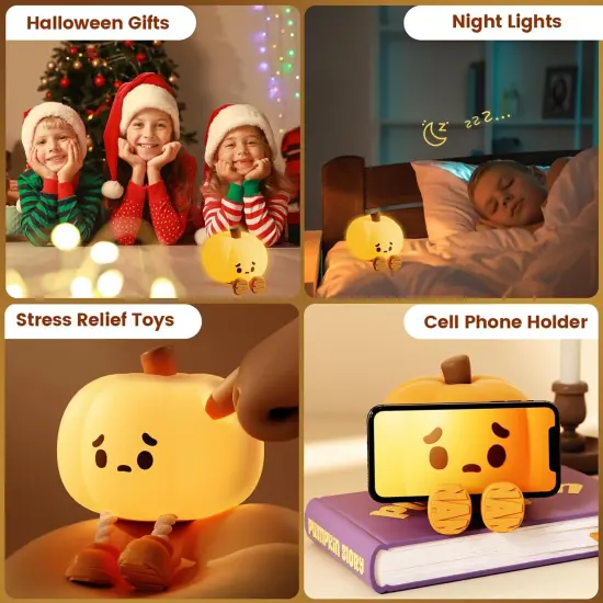 Pumpkin Silicone Night Light: 3-Level Dimmable Brightness {5}