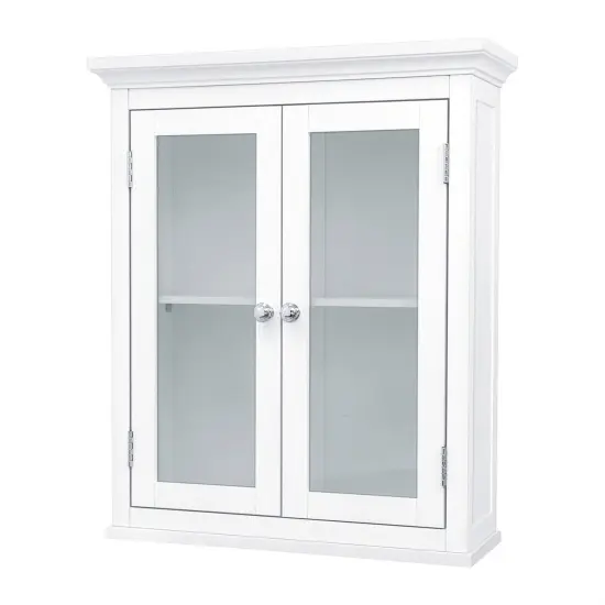 Classic White Wall Mounted Bathroom Cabinet with 2 Doors and Shelves MDF Storage Organizer {1}