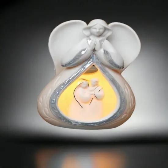 Ceramic Praying Angel Plug-In Night Light With Holy Family, Home D&eacute;cor, Religious D&eacute;cor, Religious Gift, Church D&eacute;cor, Baptism Gift {2}