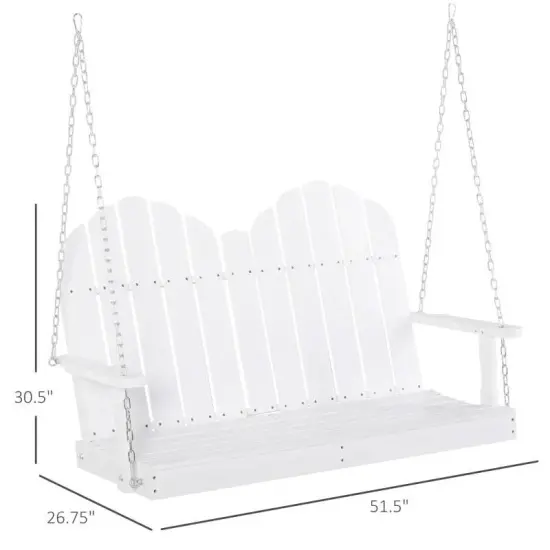 White Solid Wood 2-Seater Hanging Porch Swing for Outdoor Relaxation {2}