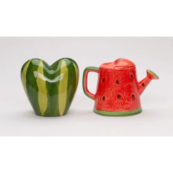 Ceramic Watermelon Heart and Water can Salt and Pepper Shakers, Kitchen Summer Decor, Gift for Her {2}