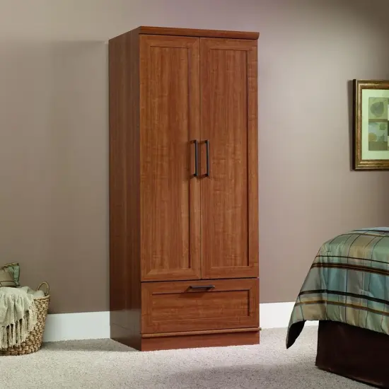Sienna Oak Wardrobe Closet with Adjustable Shelf Garment Rod and Drawer Storage Cabinet Armoire {1}