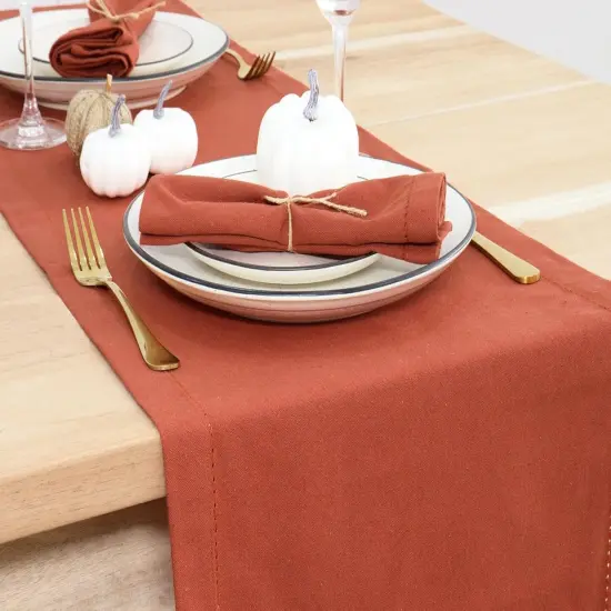 Rust Table Runner - Hemstitch Detail - 100% Cotton,14 x 72 Inch-6 ft Table Linen {5}