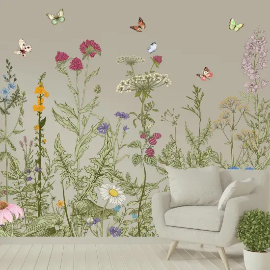 Poppy Flower Wall Stickers Bird Butterfly Wall Decor Decals Peel and Stick Floral {2}