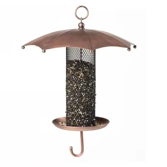 Copper Metal Umbrella Bird Feeder with Mesh Tube 3.5 Cup Capacity {2}