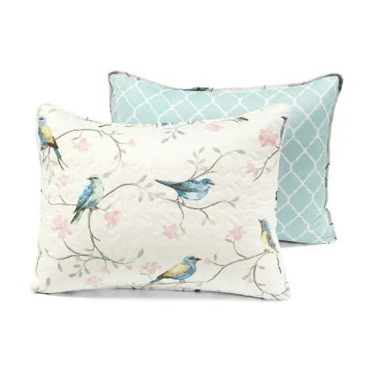 Full Queen Floral Birds Quilt Set 3 Piece Reversible Bedding {5}