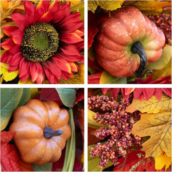 24 Inch Artificial Fall Autumn Maple Leaves Wreath {3}