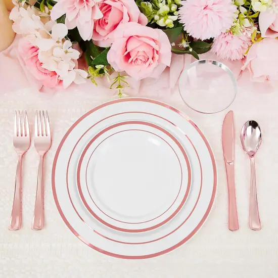 Disposable Dinnerware Set &ndash; 25, 50, 75, 100 Guest Options, Plastic Plates, Cups & Silverware for Wedding & Party {5}