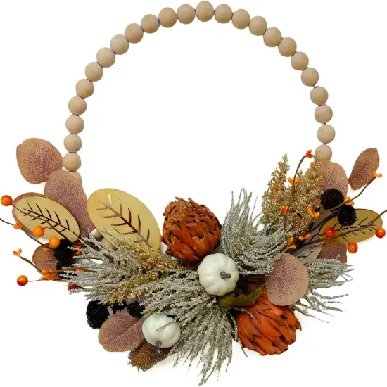 16" Fall Wood Bead Wreath - Brown {1}