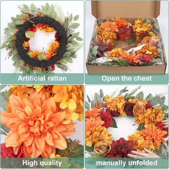 26&rdquo; Fall Wreaths for Front Door Outside, Vivid Thanksgiving Decorations Wreath with Hydrangea, Fall Decorations for Home Halloween Thanksgiving {4}