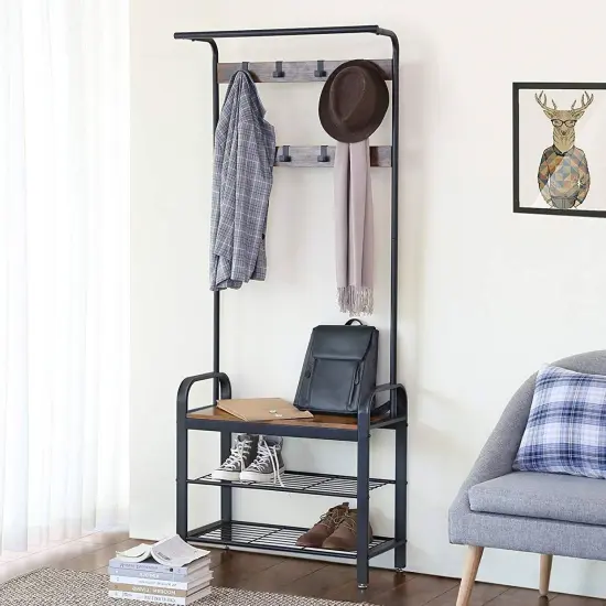 Entryway Modern Industrial Style Hall Tree Coat Rack Shoe Storage Bench {5}