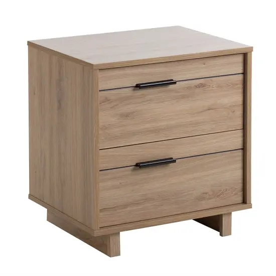 Modern Light Oak 2-Drawer End Table Nightstand with Metal Handles for Bedroom or Living Room {1}