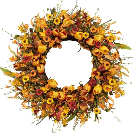 22 Inch Artificial Fall Tulip Wreath {1}