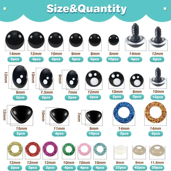 84pcs Safety Eyes and Noses with Washers - 6mm to 14mm {5}