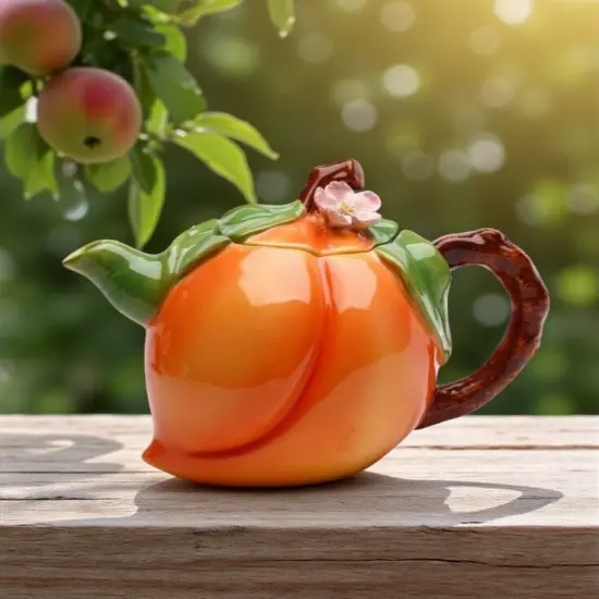 Ceramic Peach Teapot, Gift for Her, Gift for Mom, Tea Party Décor, Café Décor, Farmhouse Kitchen Décor {1}