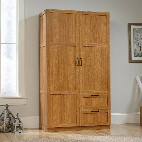 Bedroom Wardrobe Closet Storage Cabinet in Medium Oak with Hanging Rod Shelves and Drawers {3}