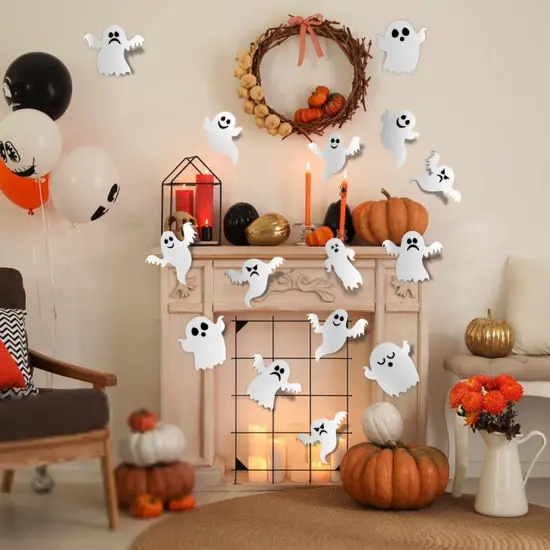 21Pcs - Cute 3D Ghost Stickers - Reusable Self-Adhesive White Ghost Wall Decals {2}