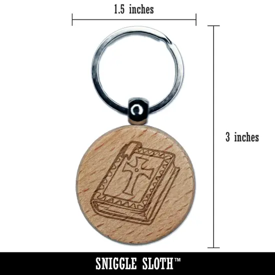 Medieval Holy Bible Book Crusades Engraved Wood Round Keychain Tag Charm {2}