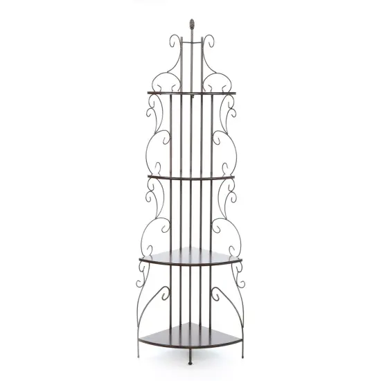 Brown Iron 4-Tier Corner Baker&rsquo;s Rack with Shelves and Goldish Copper Finish {1}