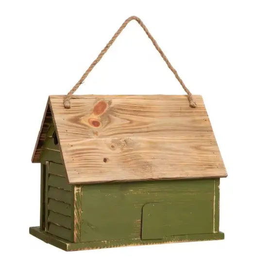 Green Solid Wood and Metal Acorn-Shaped Bird Feeder with Locking Roof and Mesh {4}