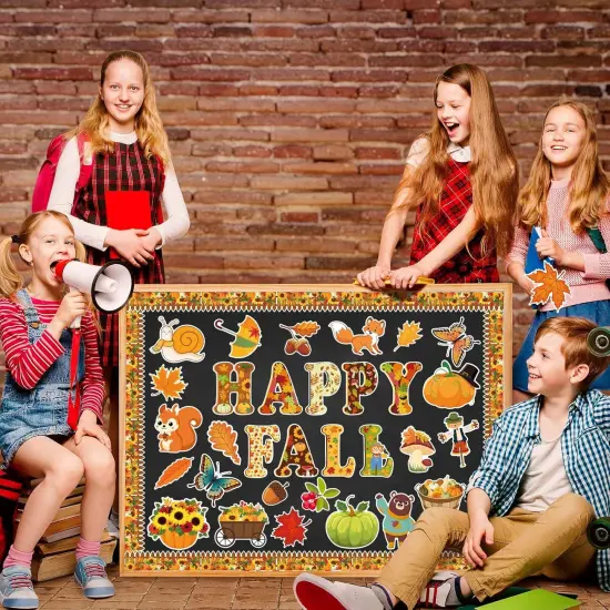 80 Pcs Happy Fall Cutouts for Bulletin Board Decor Set with Border {3}