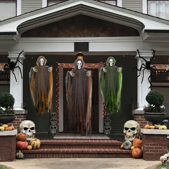 3 Pack Hanging Ghost Outdoor Halloween Decorations, One 53.2" and Two 43.3" Hanging Skeleton {4}